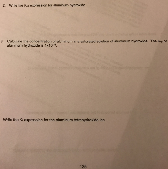 Solved 2. Write the Ksp expression for aluminum hydroxide