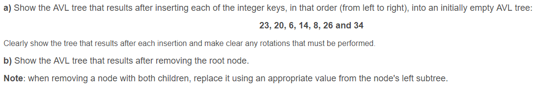 Solved a) Show the AVL tree that results after inserting | Chegg.com