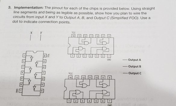 Solved 3. Implementation: The pinout for each of the chips | Chegg.com