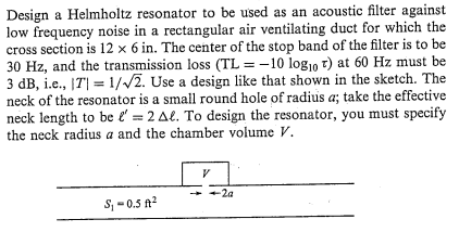 Design a Helmholtz resonator to be used as an | Chegg.com