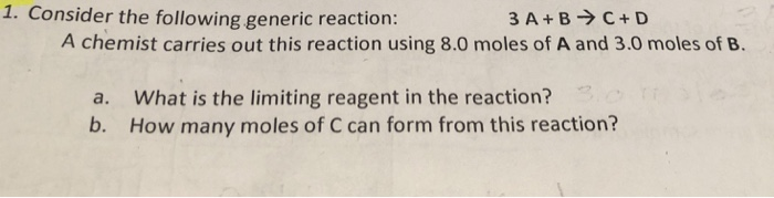Solved 1. Consider the following generic reaction: 3 A+ BC+D | Chegg.com