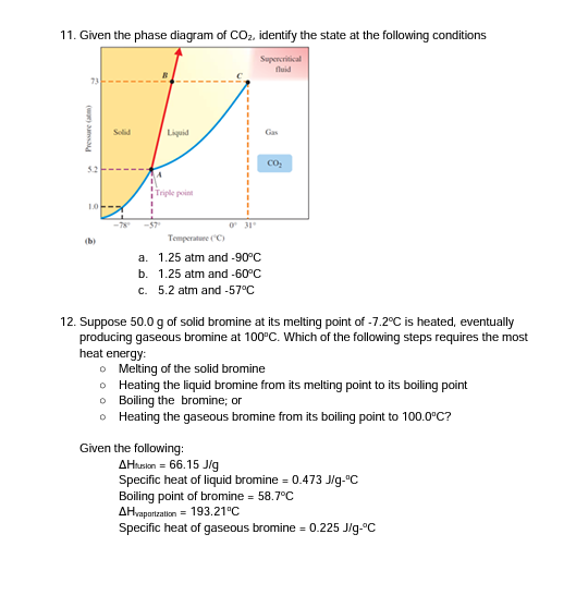 Solved 11. Given the phase diagram of CO2 identify the state | Chegg.com