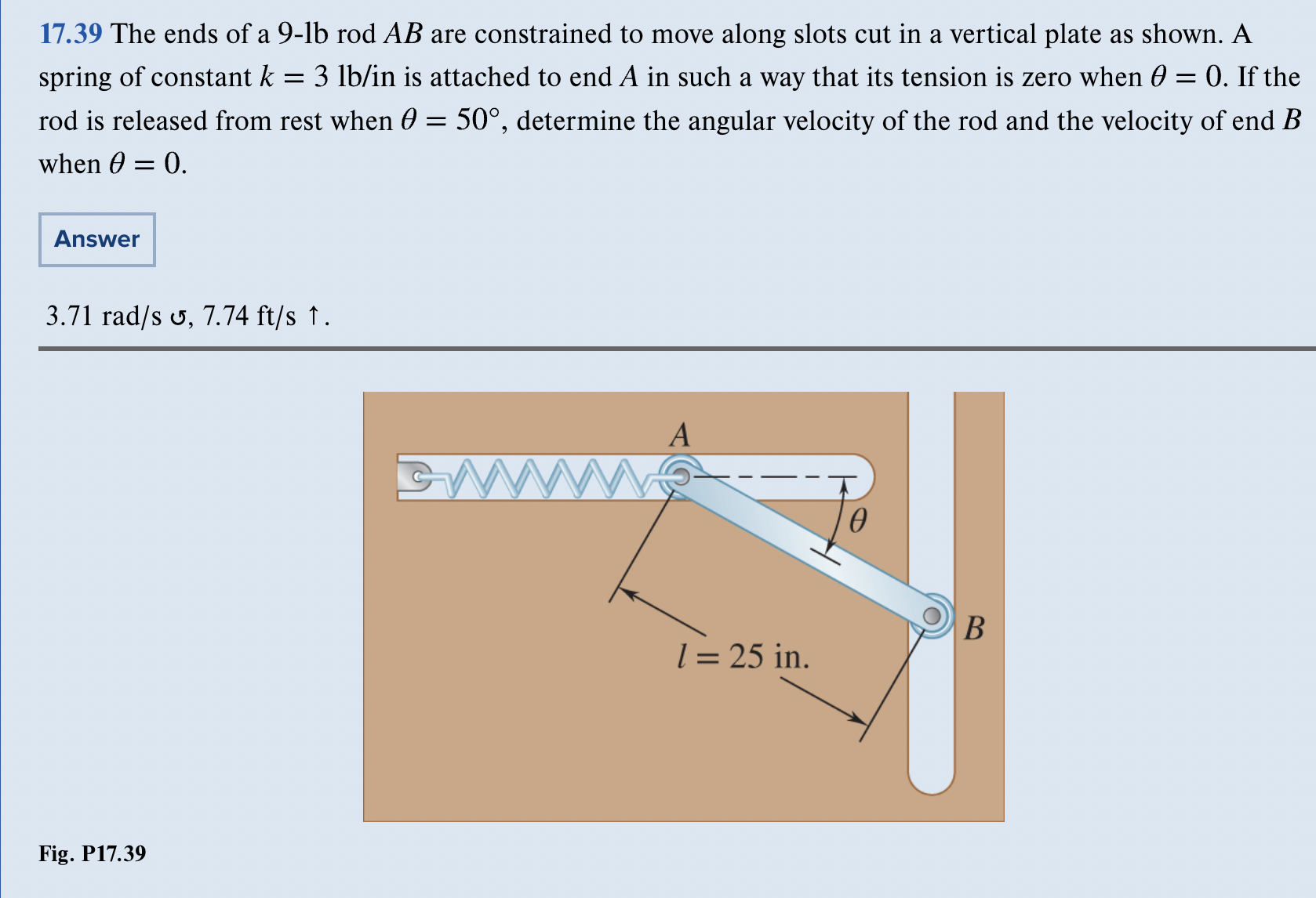 Solved 17.39 The Ends Of A 9-lb Rod AB Are Constrained To | Chegg.com