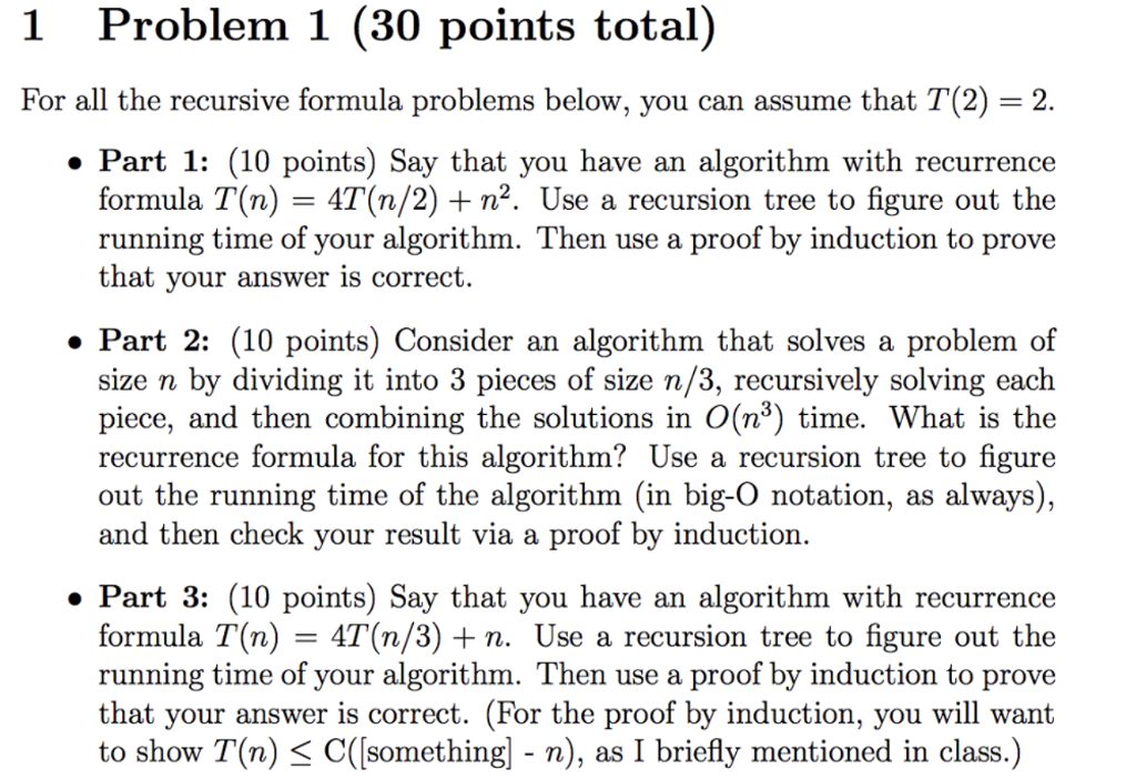 solved 11. recursive algorithm understanding (8... Solved 1 Problem 1 (30 points total) For all the recursive | Chegg.com