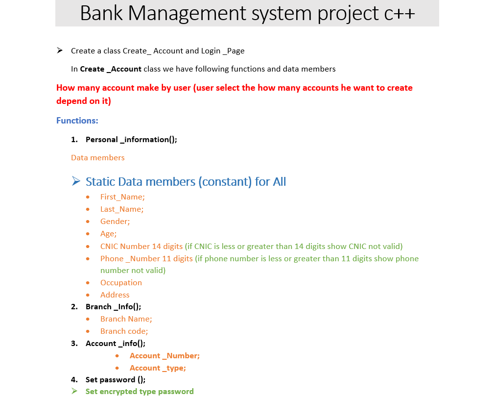 Bank Management system project C++ Create a class | Chegg.com