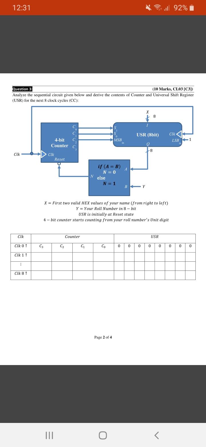 Solved 12:31 till 92% Question 3: (10 Marks, CLO3 [C3]) | Chegg.com