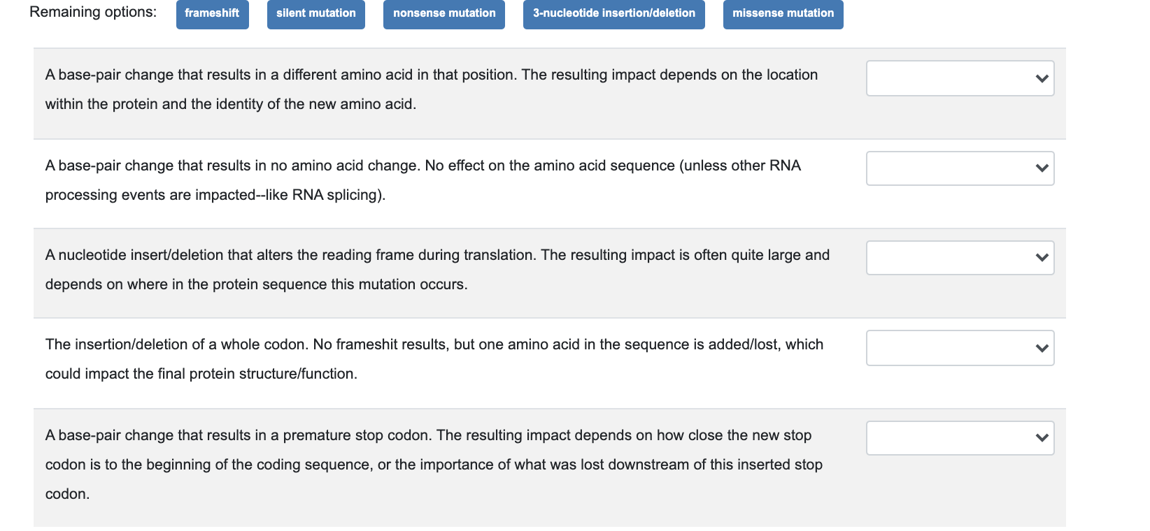Solved Remaining options frameshift silent mutation