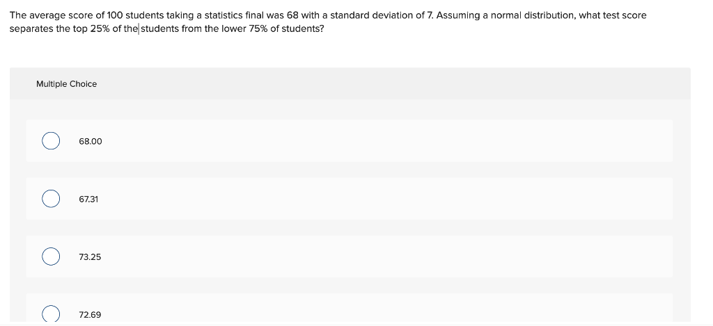 Solved The average score of 100 students taking a statistics | Chegg.com