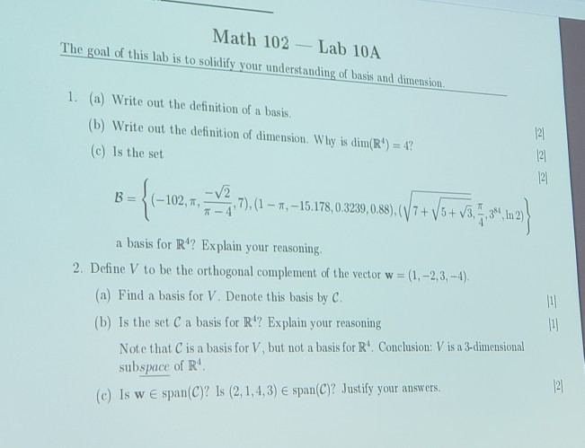 Solved Math 102 Lab 10A The goal of this lab is to solidify | Chegg.com