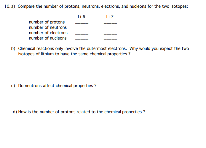 Solved 0 A Compare The Number Of Protons Neutrons 6124