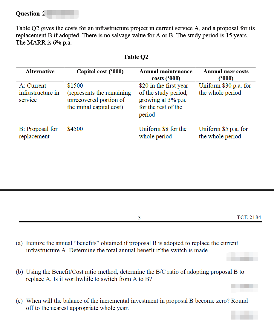 Solved Question 2 Table Q2 Gives The Costs For An | Chegg.com