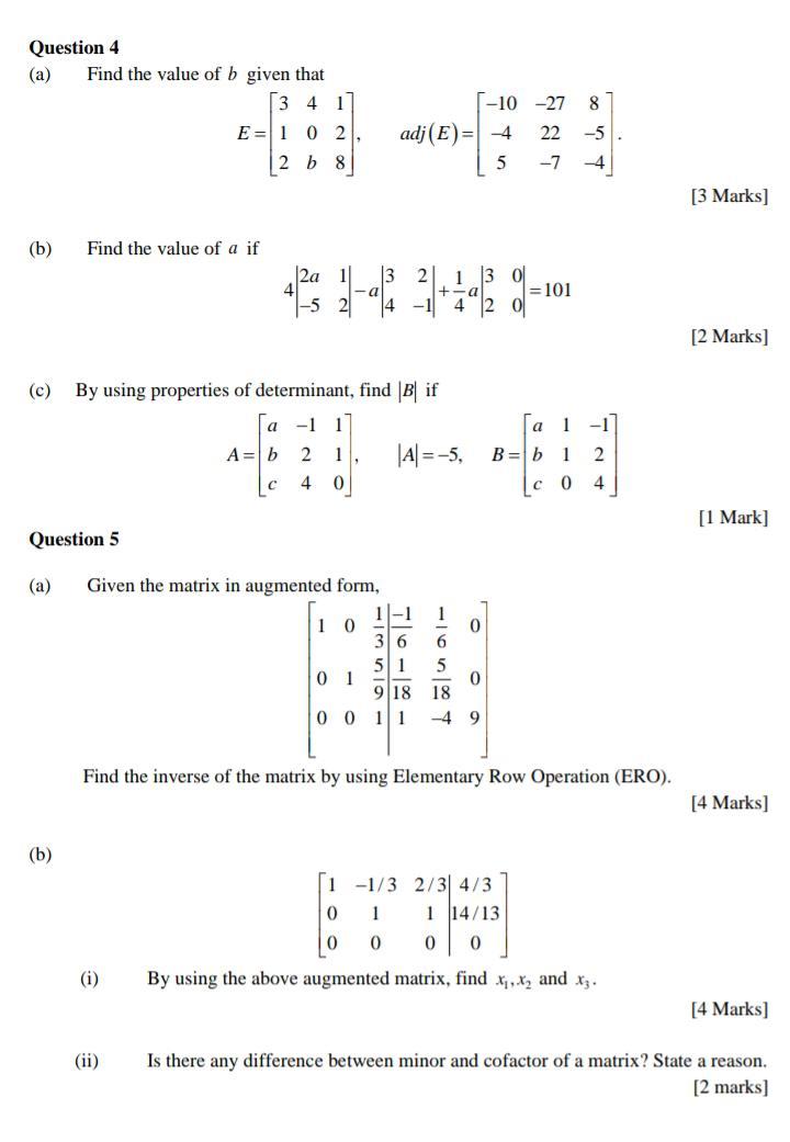 Solved Question 4 A Find The Value Of B Given That 3 4 1