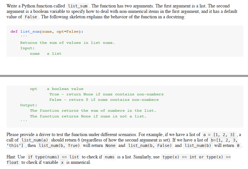 Solved Write A Python Function Called Listsum The Functi 4692