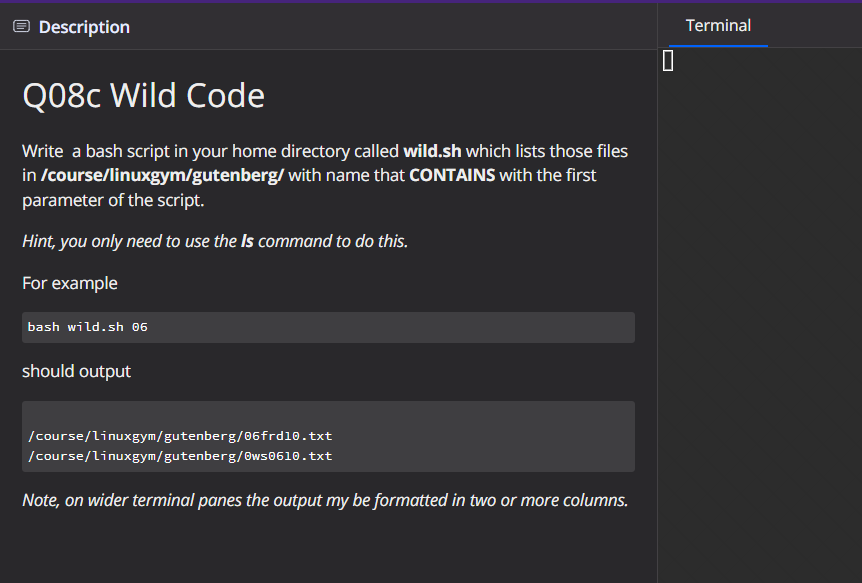 Solved Description Q08c Wild Code Write a bash script in | Chegg.com