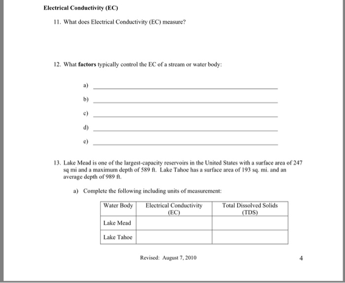Solved Electrical Conductivity (EC) 11. What does Electrical