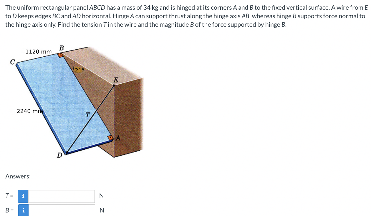 The uniform rectangular panel ABCD has a mass of 34 | Chegg.com