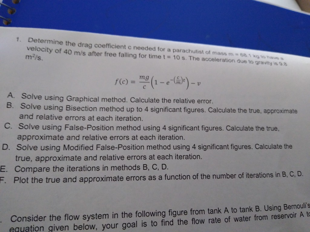 Solved 1. Determine the drag coefficient c needed for a | Chegg.com