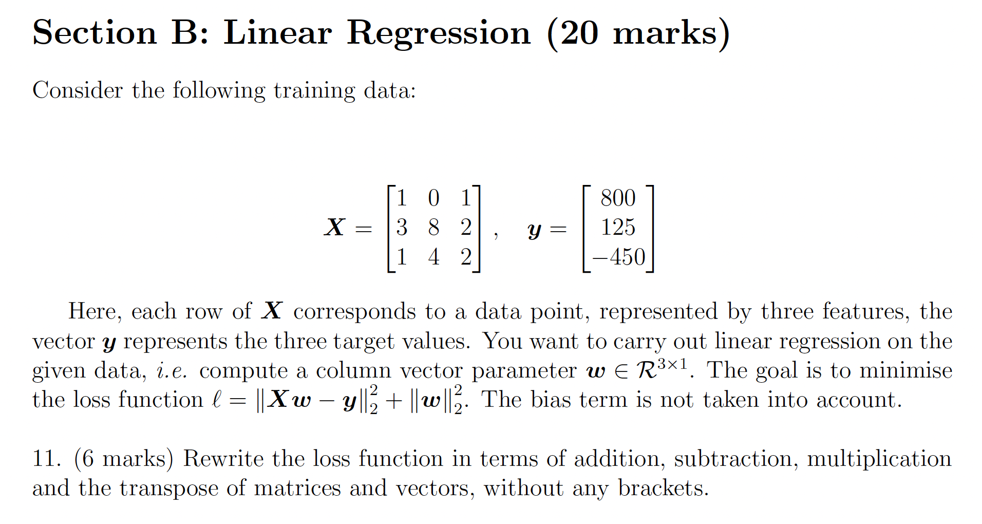 Solved Section B: Linear Regression (20 Marks) Consider The | Chegg.com