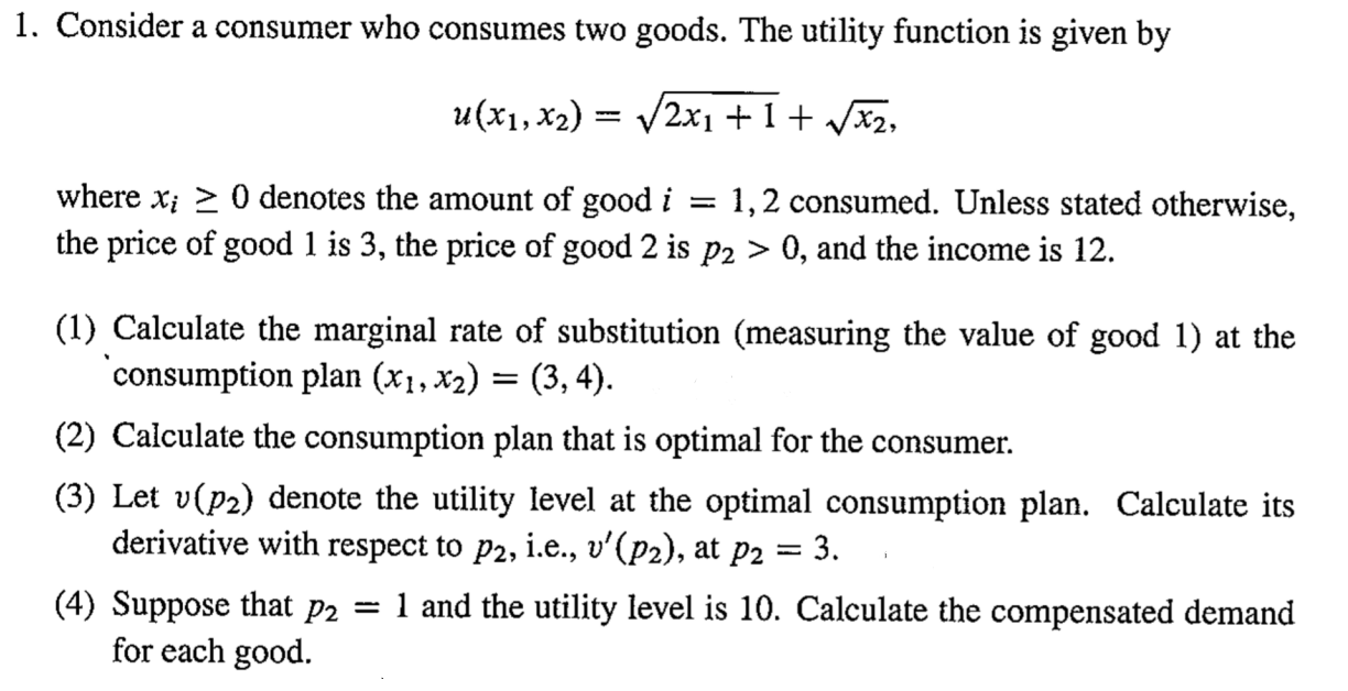 Solved Consider A Consumer Who Consumes Two Goods. The | Chegg.com