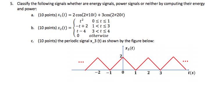 Solved 5. Classify the following signals whether are energy | Chegg.com