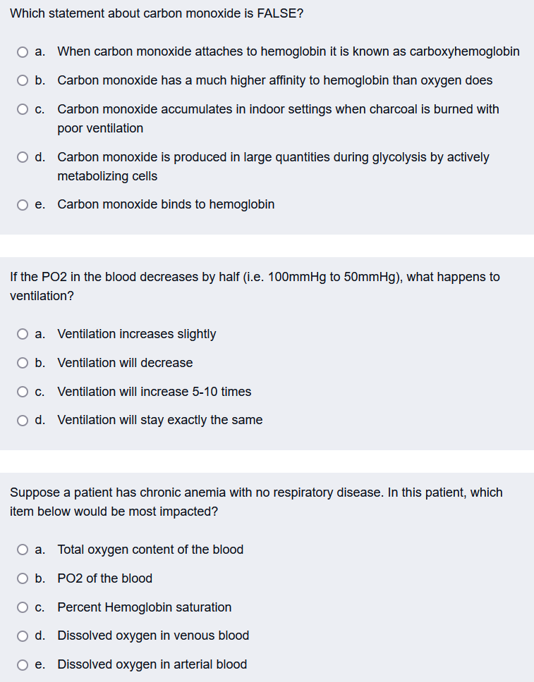 Solved Which Statement About Carbon Monoxide Is False? O A. 