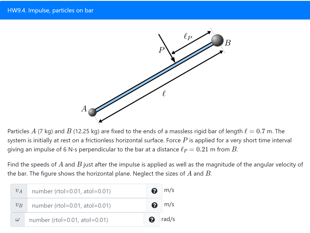 Solved HW9.4. Impulse, particles on bar B P l Particles A (7 | Chegg.com