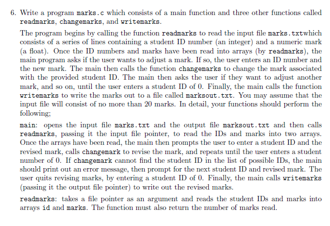 Solved 6. Write a program marks.c which consists of a main | Chegg.com