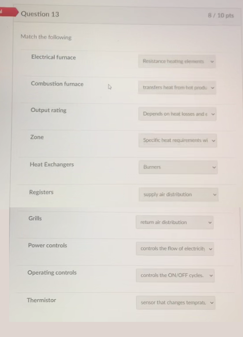Solved Question 13 8 / 10 pts Match the following Electrical | Chegg.com