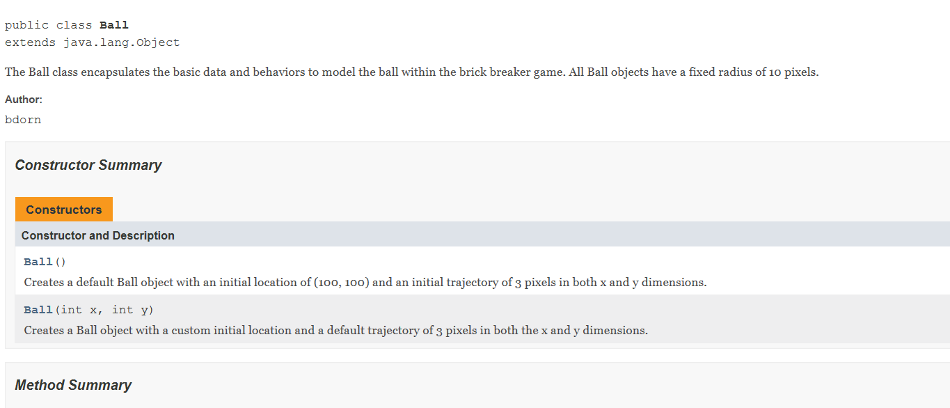 Solved public class Ball extends java.lang.Object The Ball | Chegg.com