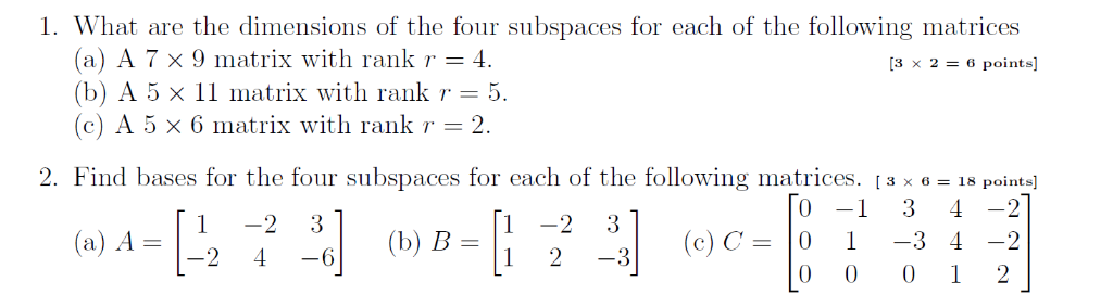 Solved Four subspaces are Row space, column A^ T, subspace | Chegg.com