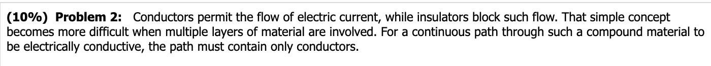 (10\%) Problem 2: Conductors permit the flow of | Chegg.com