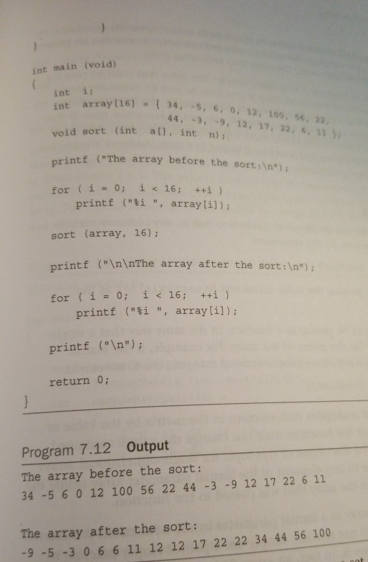 Solved 2) Modify the sort () function from Program 7.12 to | Chegg.com