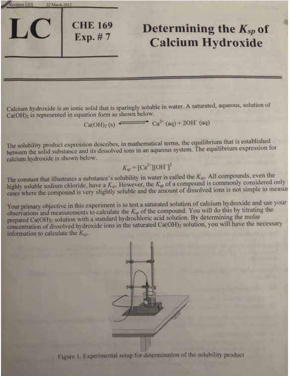 Revisaoa I Determining The Ksp Of Calcium Hydroxid