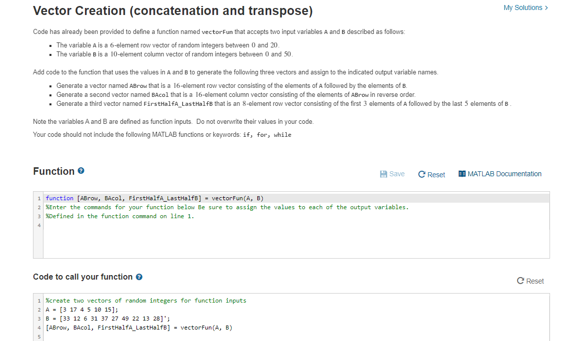 Solved Vector Creation (concatenation and transpose) My | Chegg.com