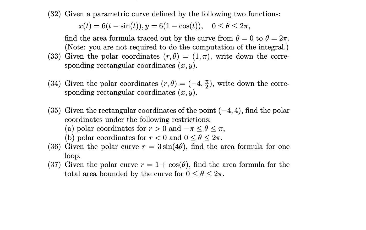 Solved 32 Given A Parametric Curve Defined By The Follo Chegg Com