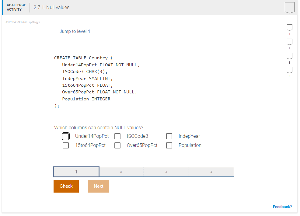 Solved CREATE TABLE Country ( Under14PopPct FLOAT NOT NULL,
