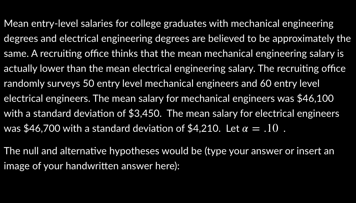 Solved Mean entrylevel salaries for college graduates with