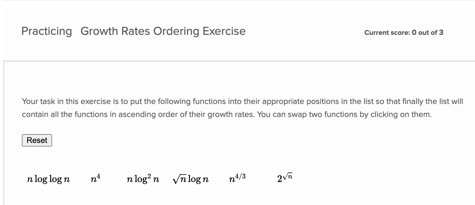 Solved Practicing Growth Rates Ordering Exercise Current | Chegg.com