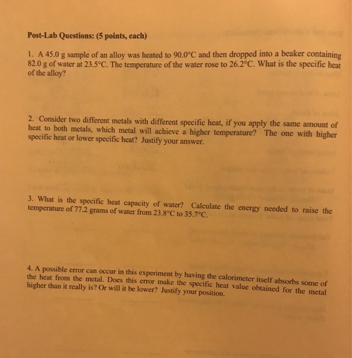 Solved Post Lab Questions 5 Points Each 1 A 450 G 8014