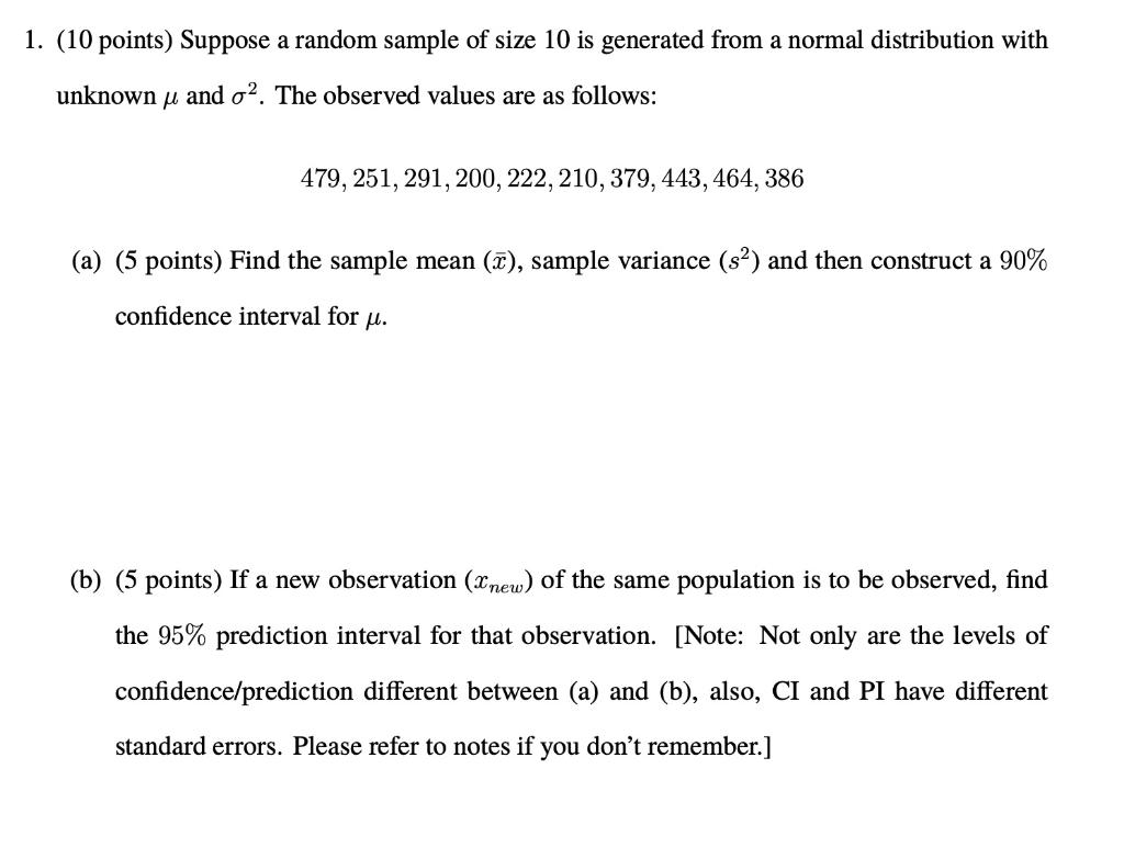 Solved Suppose a random sample of size 10 is generated from | Chegg.com