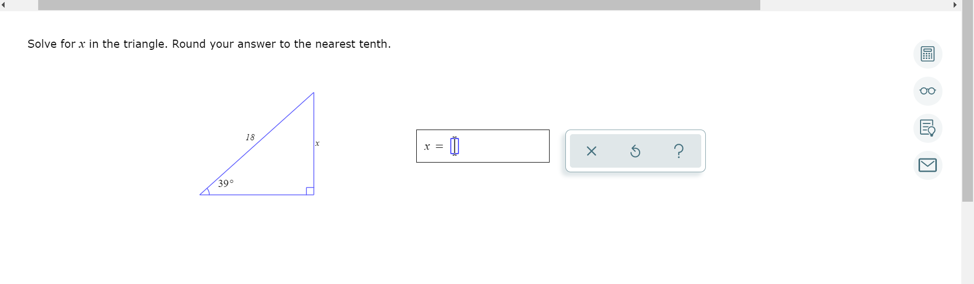 Solved Solve for x in the triangle. Round your answer to the | Chegg.com