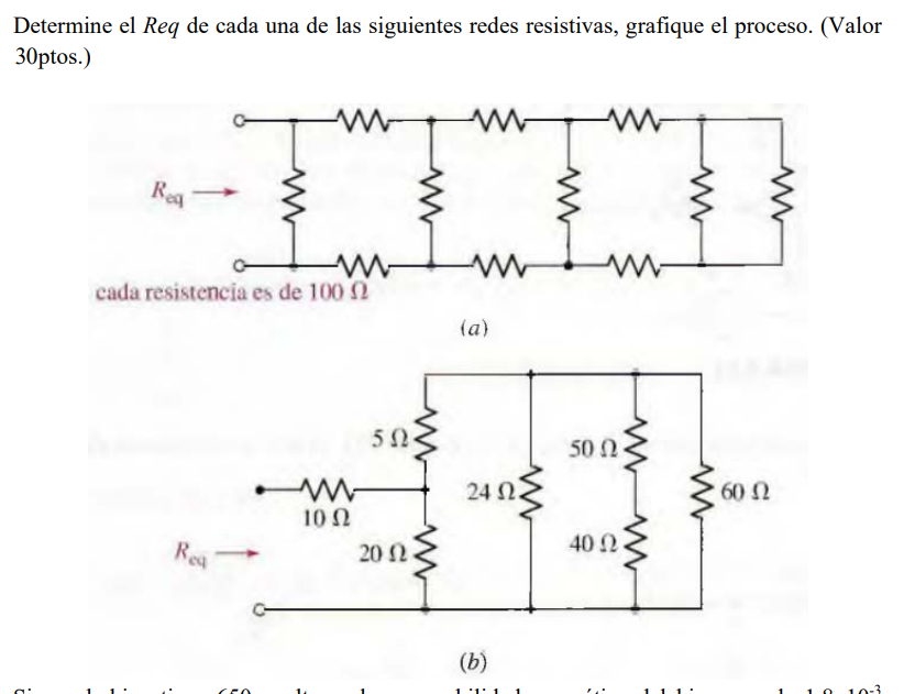 Determine el Req de cada una de las siguientes redes resistivas, grafique el proceso. (Valor 30ptos.) ca (a) (b)