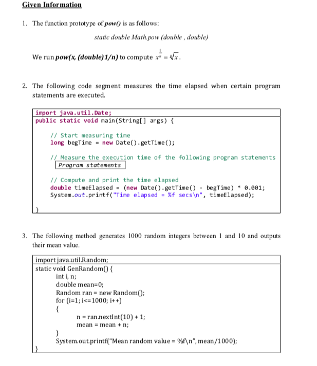 Solved Given Information 1. The function prototype of pow() | Chegg.com