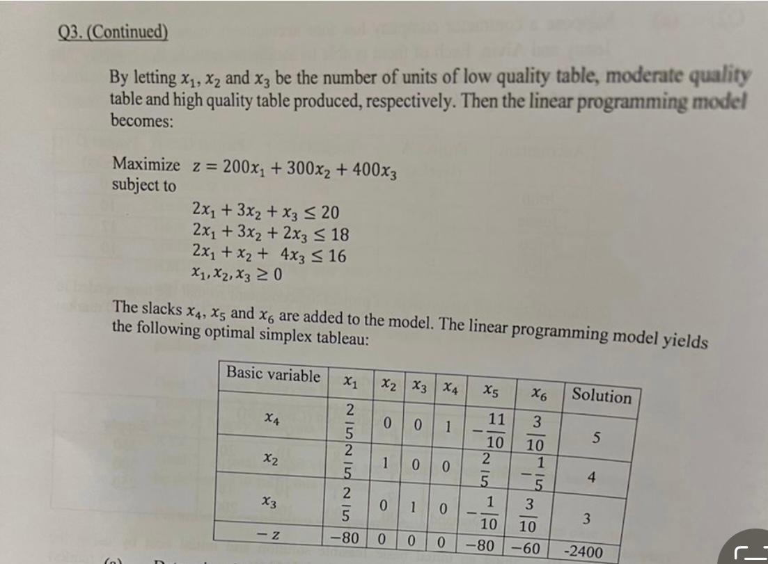 By letting \( x_{1}, x_{2} \) and \( x_{3} \) be the number of units of low quality table, moderate quality table and high qu