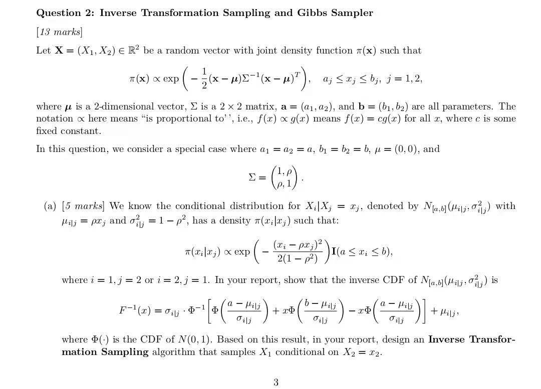 Question 2: Inverse Transformation Sampling and Gibbs | Chegg.com