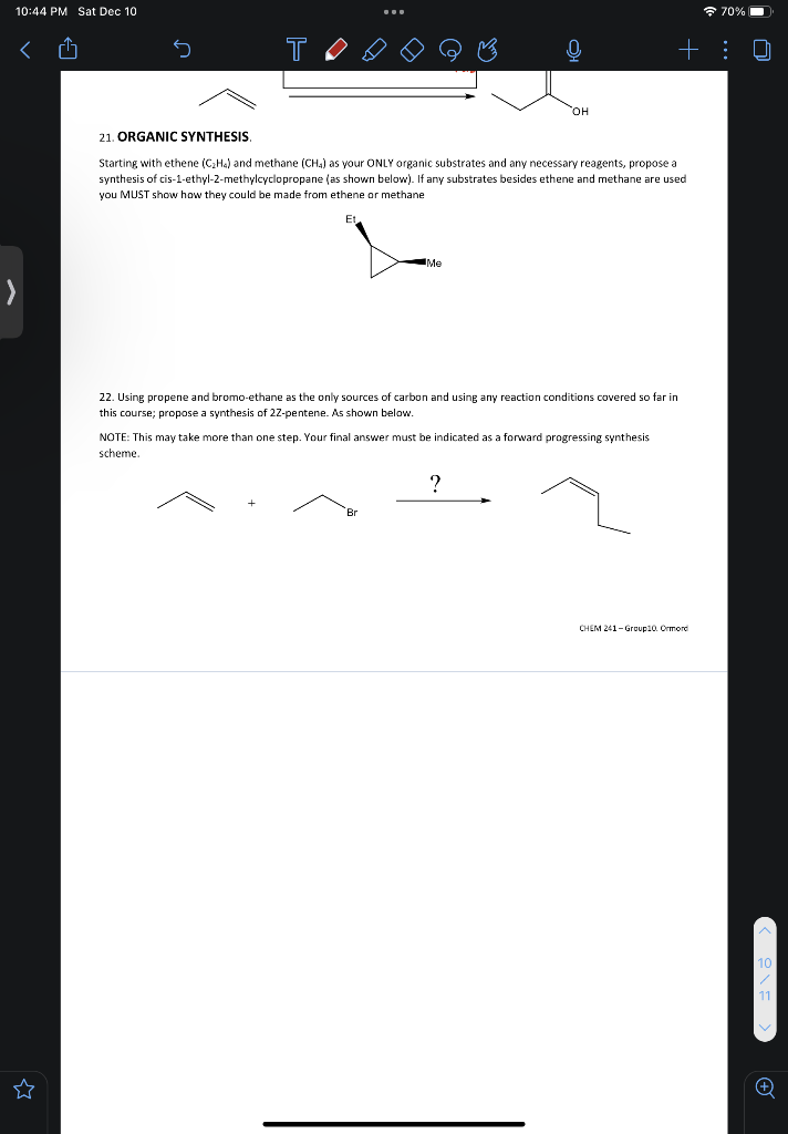 Solved Starting, with ethene (C2H4) and methane (CH4) as | Chegg.com