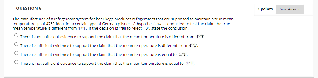 Solved QUESTION 6 1 points Save Answer The manufacturer of a | Chegg.com