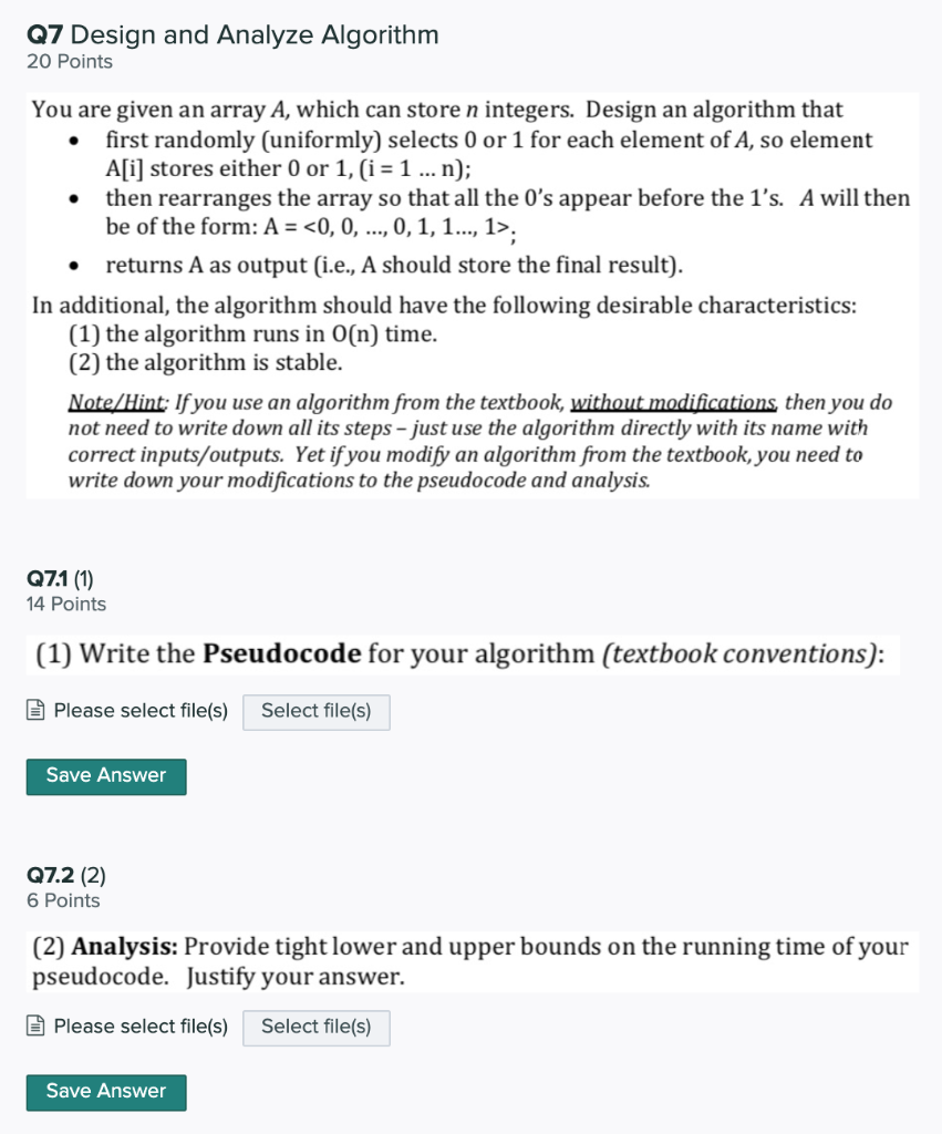 Solved Q7 Design and Analyze Algorithm 20 Points You are | Chegg.com