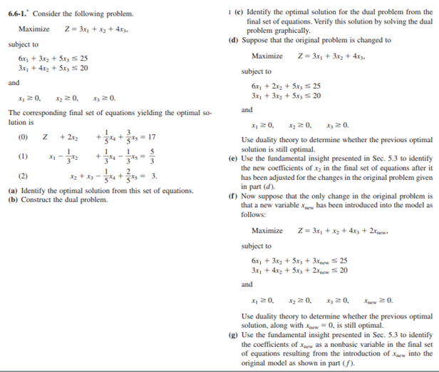 Solved (c) Identify the optimal solution for the dual the | Chegg.com