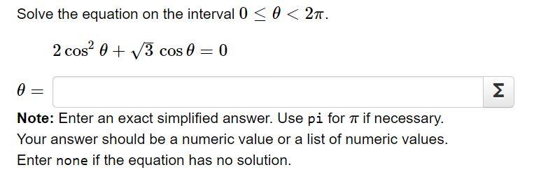 Solved Solve the equation on the interval 0 | Chegg.com
